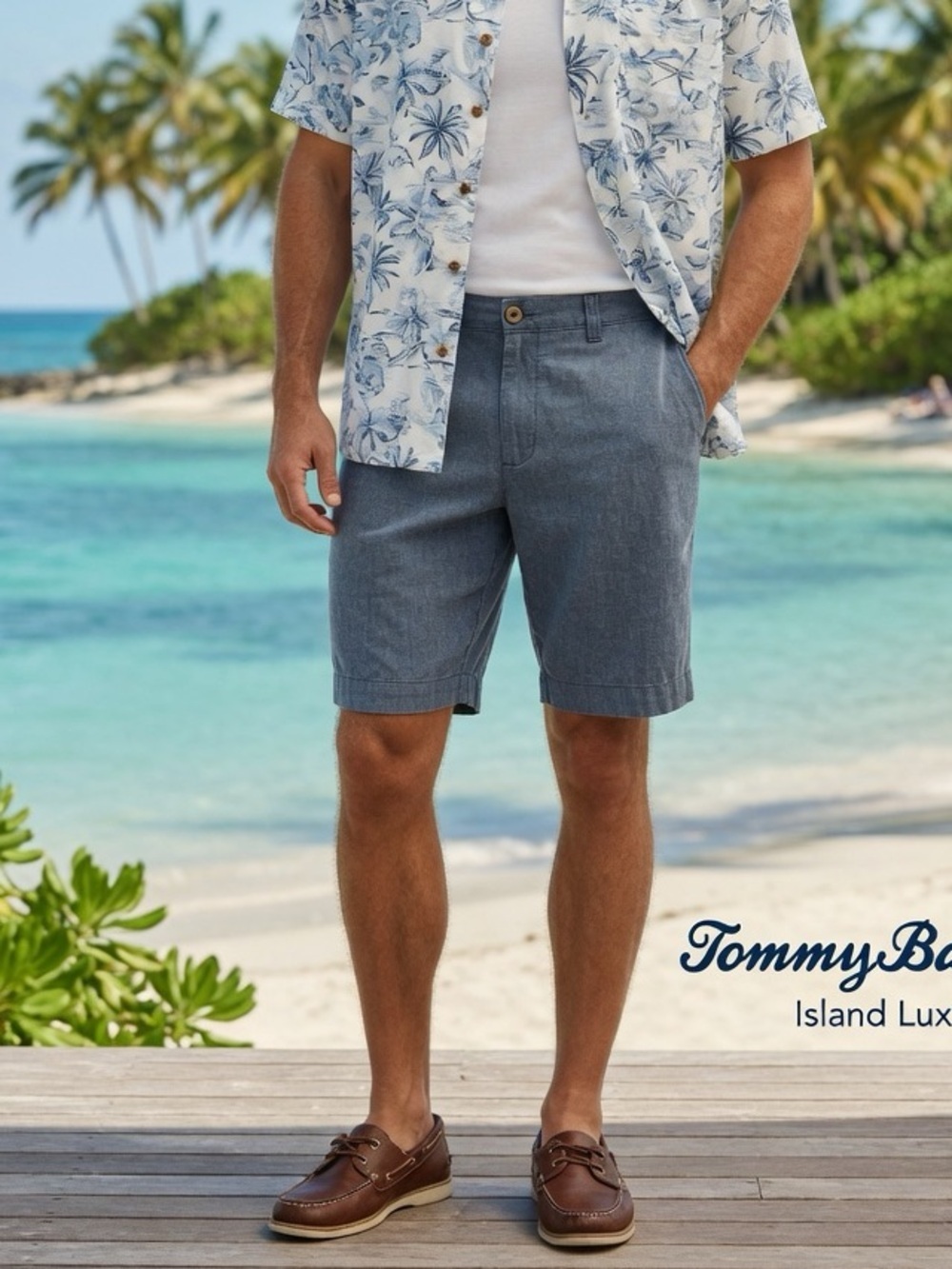 Tommy Bahama Men's Casual Chambray Silk and Cotton blend Shorts 34 waist